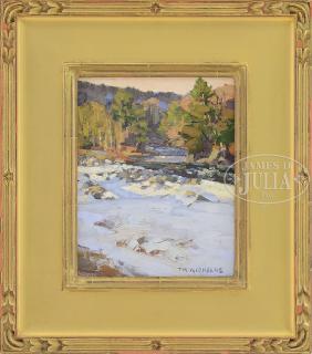 Appraisal: T M NICHOLAS American - ALONG THE RIVER VERMONT Oil