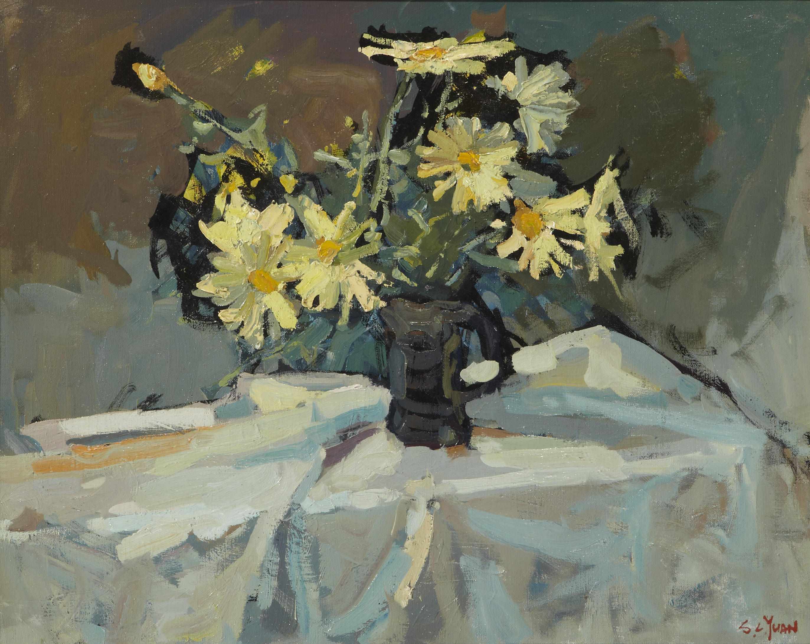 Appraisal: Si Chen Yuan - Still life with daisies in a