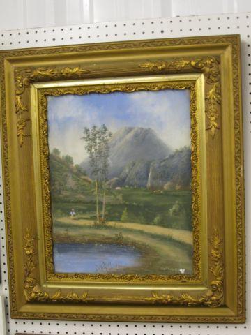 Appraisal: Van Voorhees Pastel Landscape with Figure along a path image