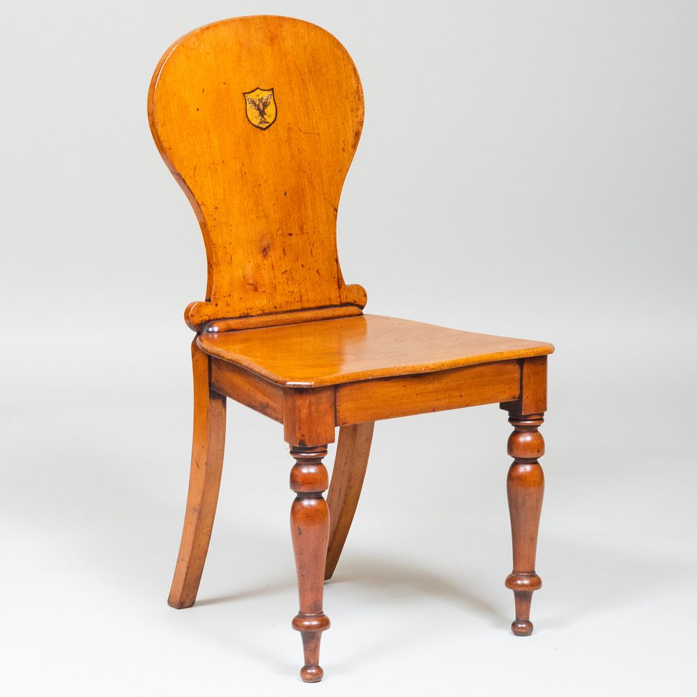 Appraisal: English Oak Hall Chair Painted with a central crest x