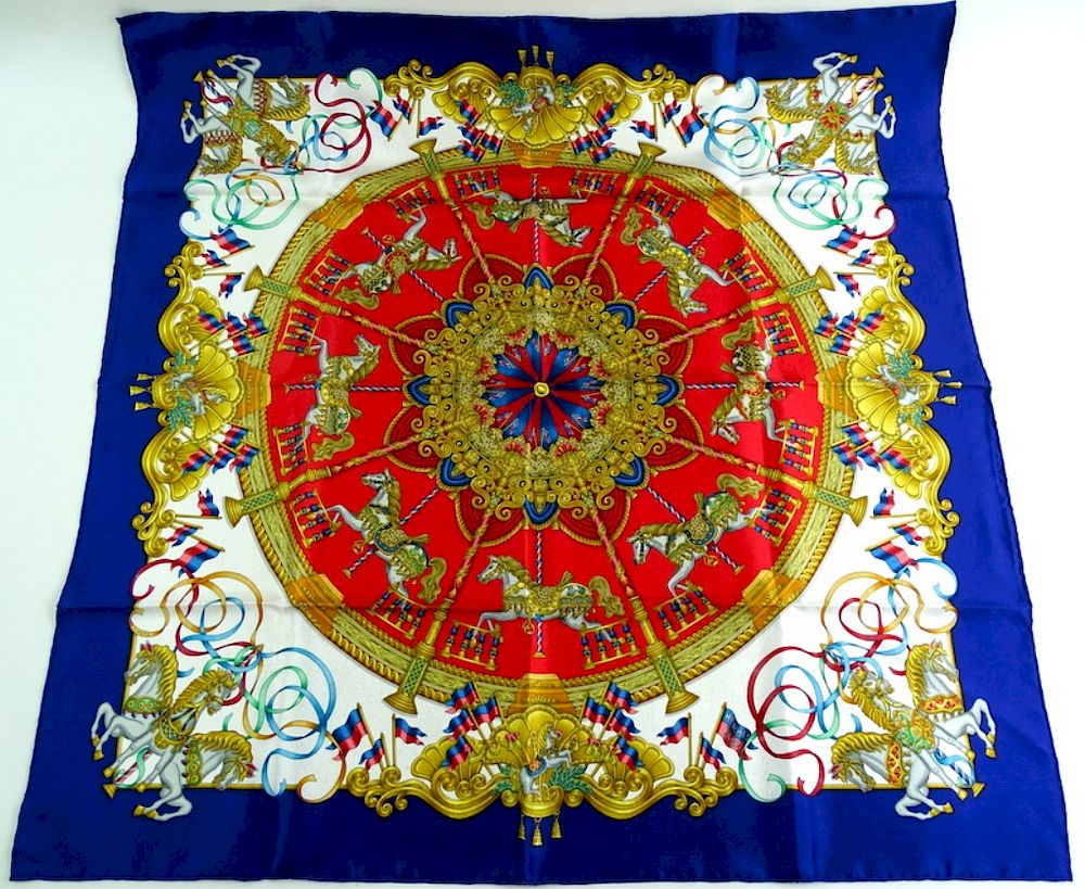 Appraisal: Hermes Luna Park' Silk Scarf by Joachin Metz Hermes' Luna