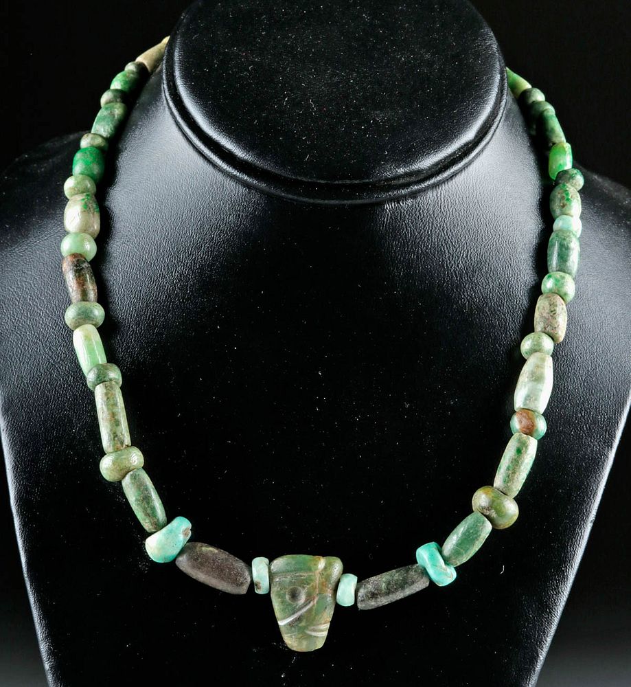 Appraisal: Maya Jade Greenstone Necklace w Face Pendant Pre-Columbian Antigua Area