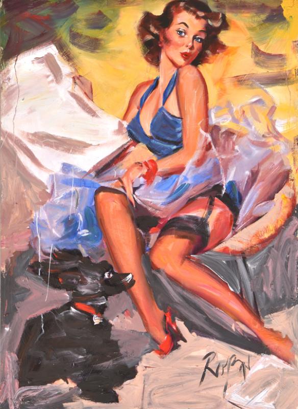 Appraisal: DENNIS ROPAR BORN Pin-Up Girl mixed media on board DENNIS