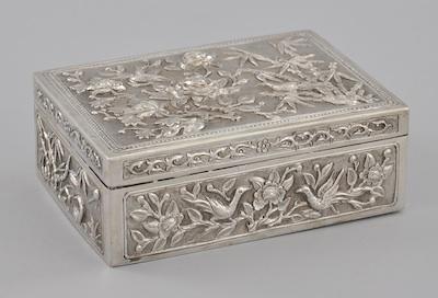 Appraisal: A Chinese Export Silver Box with Hinged Lid With deeply