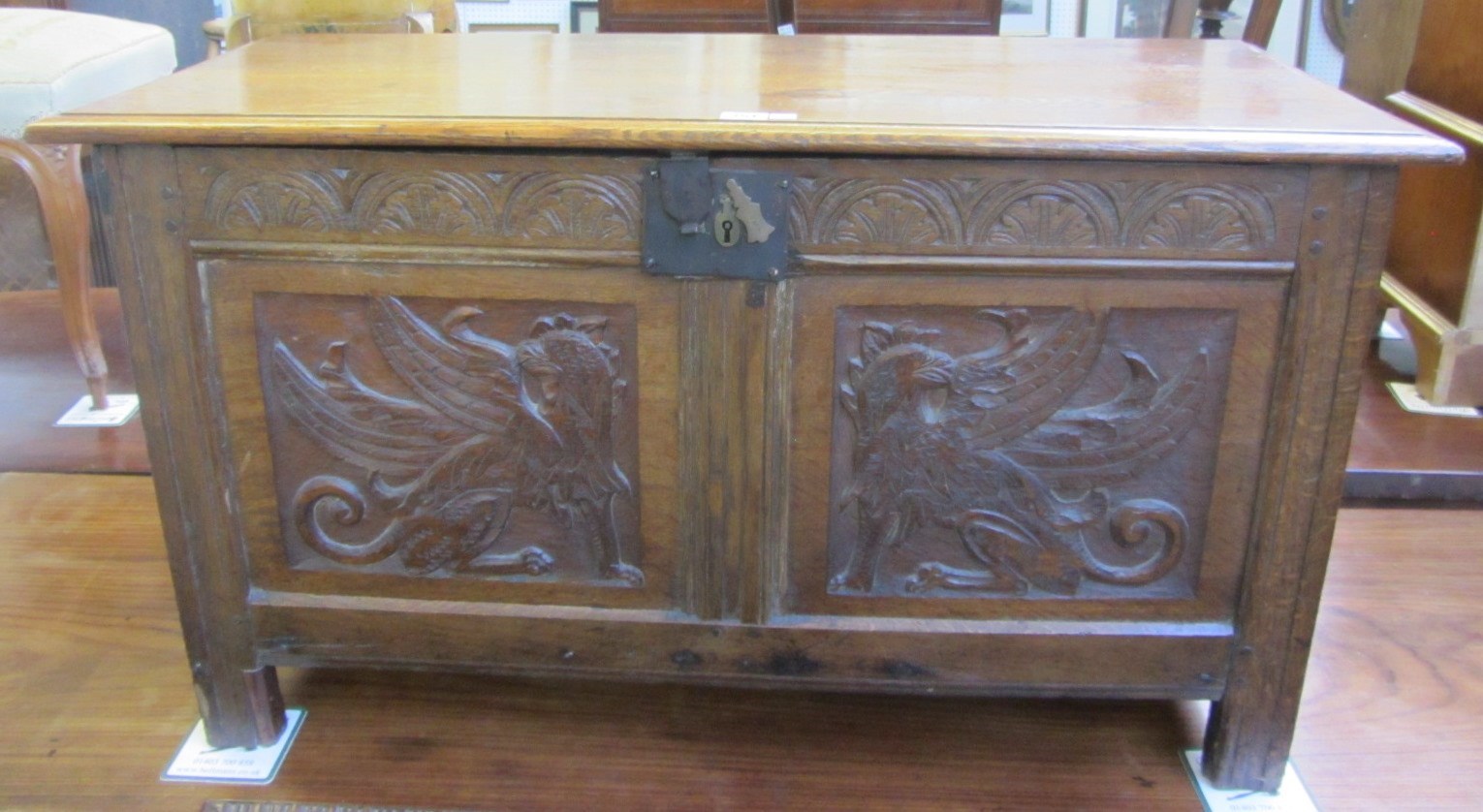 Appraisal: A th century and later oak coffer the plank top