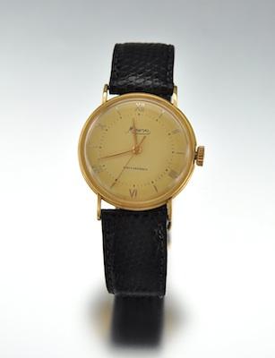 Appraisal: A Gentleman's Minerva Shock-Absorber Wristwatch k yellow gold round case