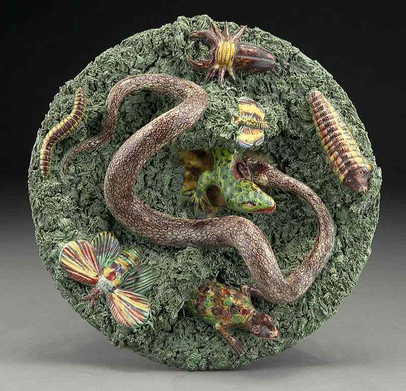 Appraisal: Portuguese palissy dish by Jose Alves Cunhawith a writhing snake