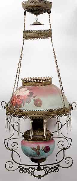 Appraisal: Victorian Hanging Oil Lamp American a Victorian hanging oil lamp