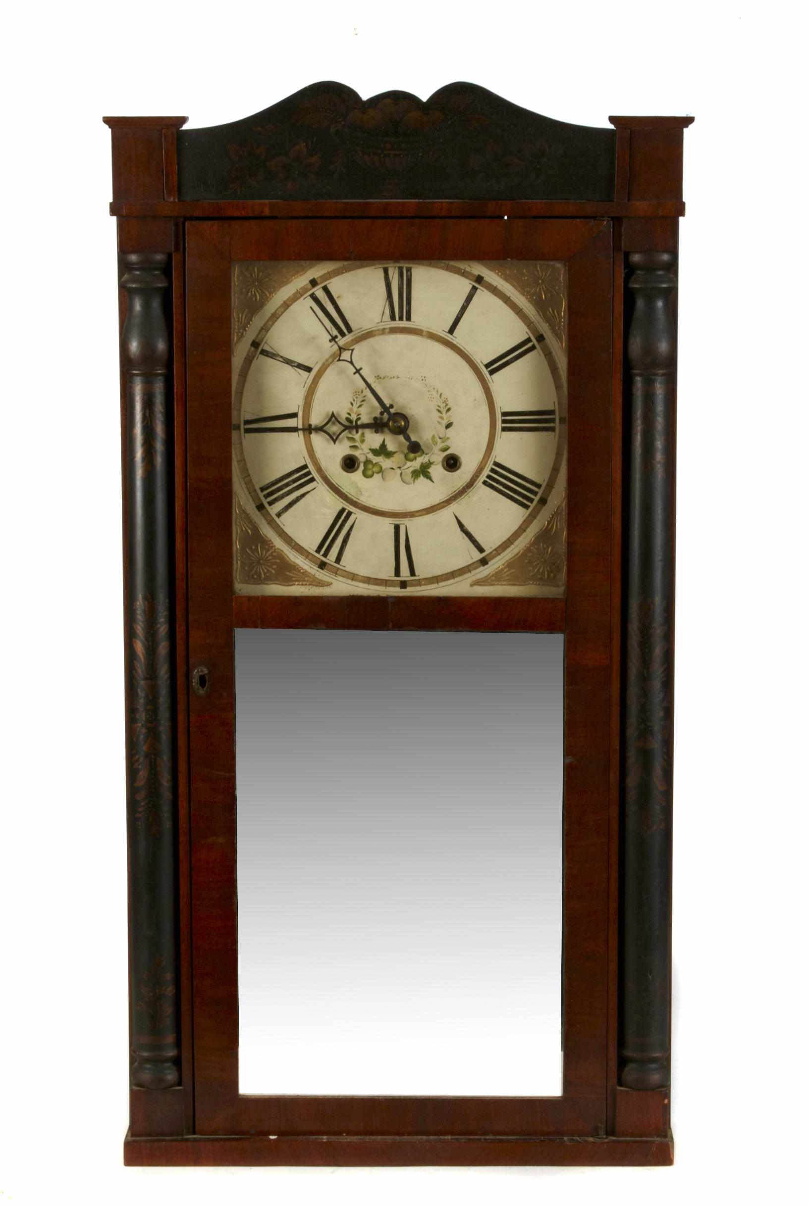 Appraisal: An American stencil decorated wall clock height in width in