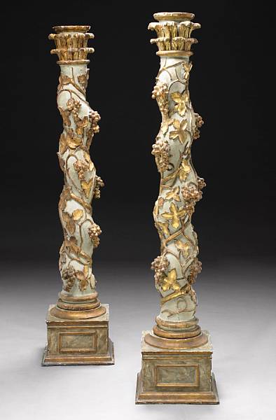 Appraisal: A fine pair of Spanish Baroque painted and parcel gilt