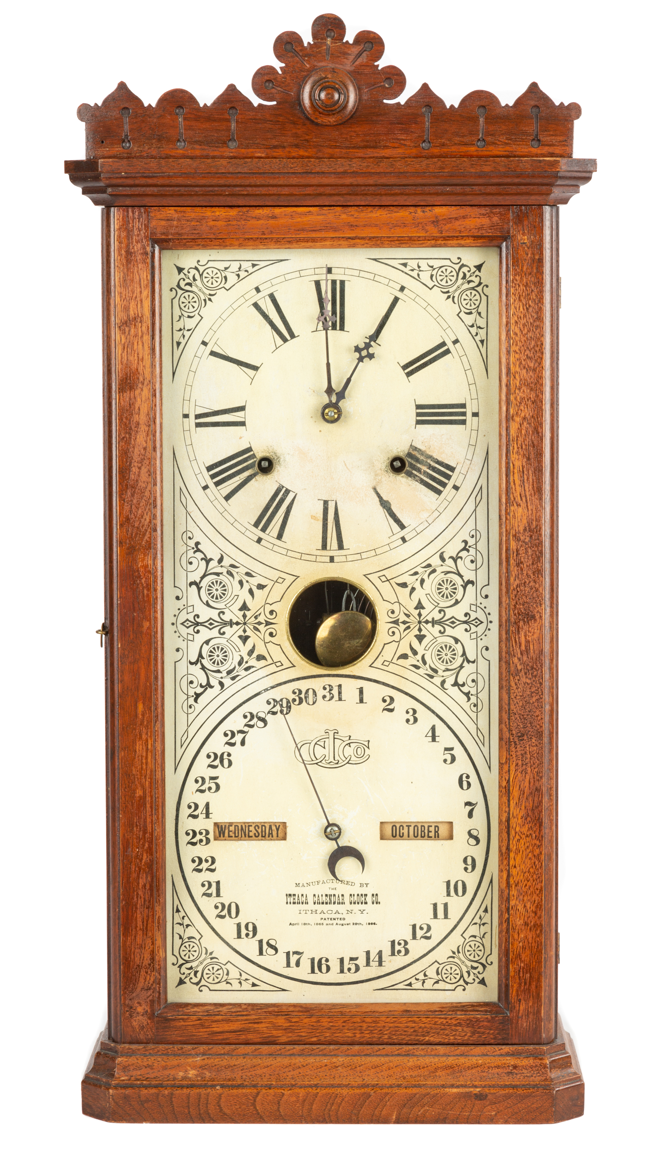 Appraisal: ITHACA CALENDAR CLOCK th century Oak case in original finish