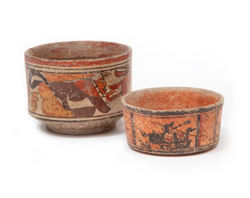 Appraisal: Two Pre-Columbian Painted Bowls Maya painted with geometric and figural