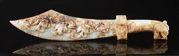 Appraisal: Carved Jade Dagger A Chinese ornamental dagger carved of light