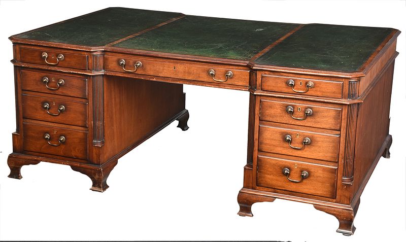 Appraisal: Chippendale Mahogany Style Partner's Desk th century with reeded quarter