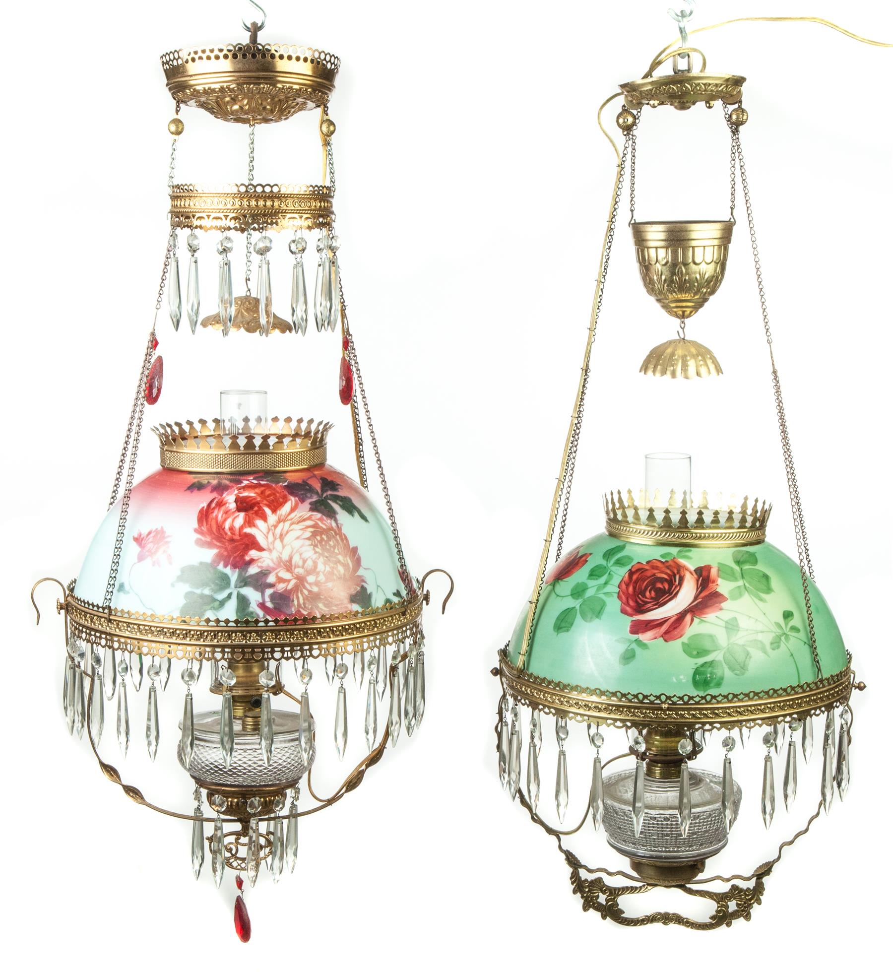 Appraisal: TWO VICTORIAN HANGING PARLOR LAMPS American rd quarter- th century