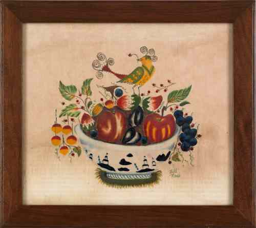 Appraisal: William Rank American - oil on velvet theorem of fruit