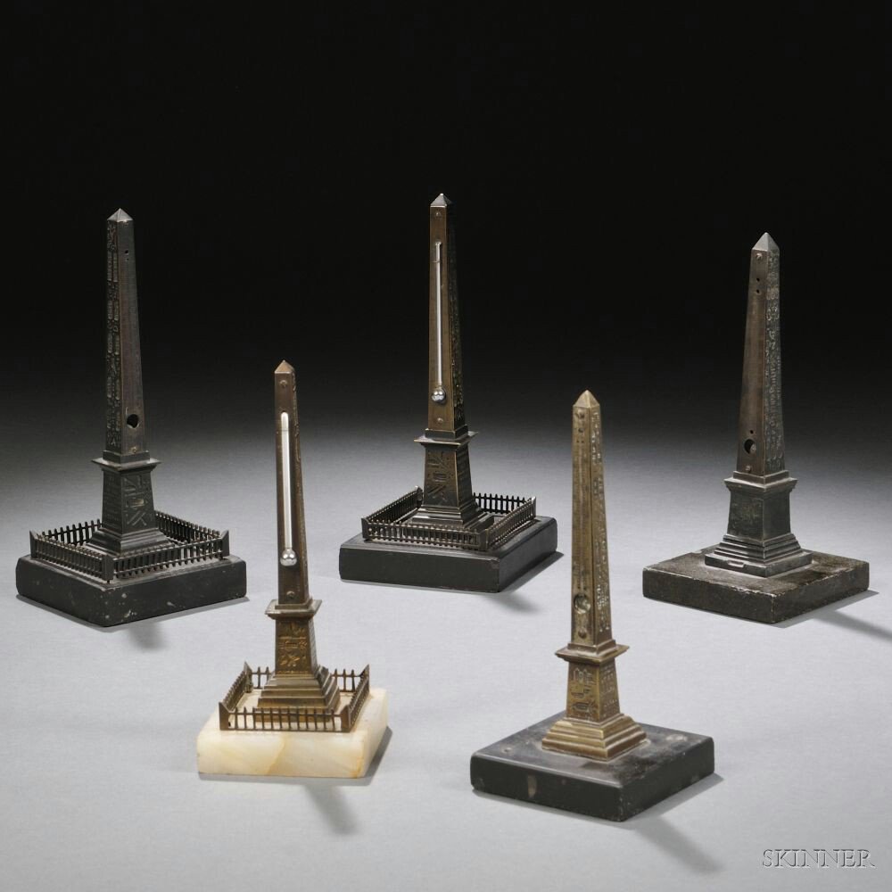 Appraisal: Five Grand Tour Bronze Desk Thermometer Models of the Luxor