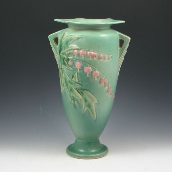 Appraisal: Roseville Bleeding Heart handled vase in green Marked Roseville USA