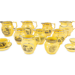 Appraisal: A Collection of Thirteen English Yellow Ground Transfer Wares th