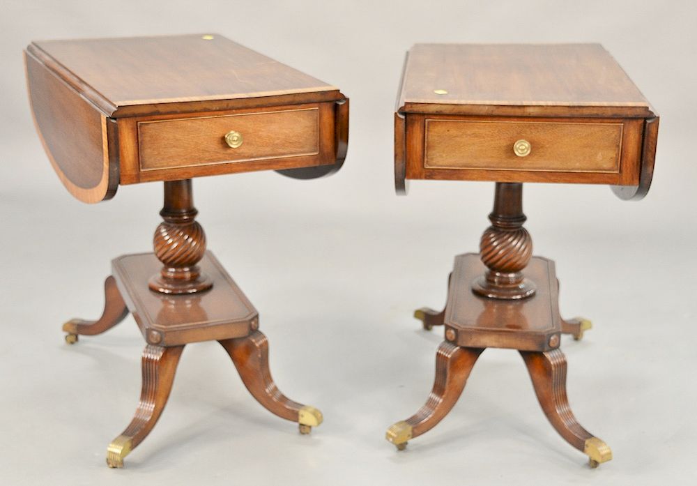 Appraisal: Pair of custom mahogany Regency style drop leaf tables with