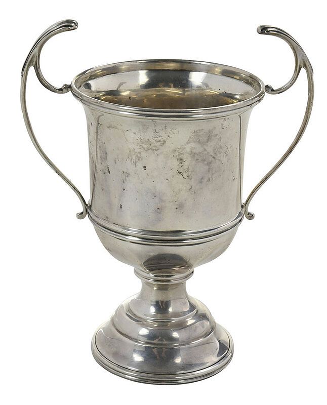 Appraisal: English Silver Loving Cup Birmingham urn form scroll handles pedestal