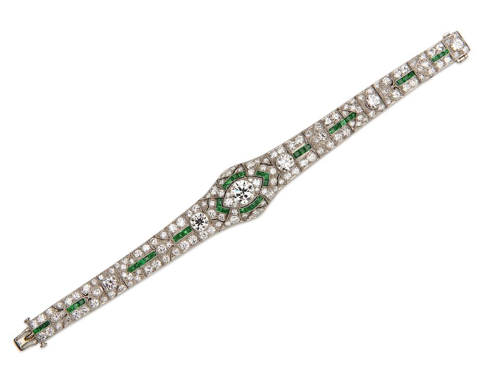 Appraisal: Platinum Diamond and Emerald Bracelet Platinum Diamond and Emerald Bracelet