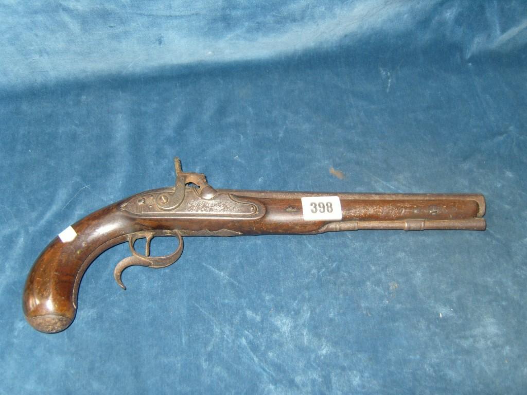 Appraisal: A Georgian percussion cap pistol with walnut stock Mogdon Barton