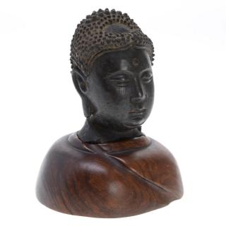 Appraisal: Southeast Asian bronze Buddha head fragment Southeast Asian bronze Buddha