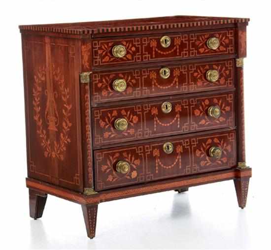 Appraisal: Continental Neoclassical marquetry inlaid walnut chest of drawers early th