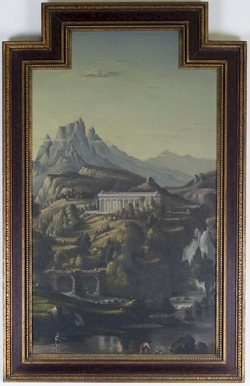 Appraisal: Intricate Mystery Artist Roman Temple Oil Painting Very fine and