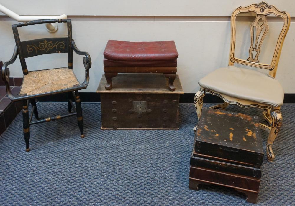 Appraisal: Collection of Six Wood Furnishings Consisting of Two Metal Mounted