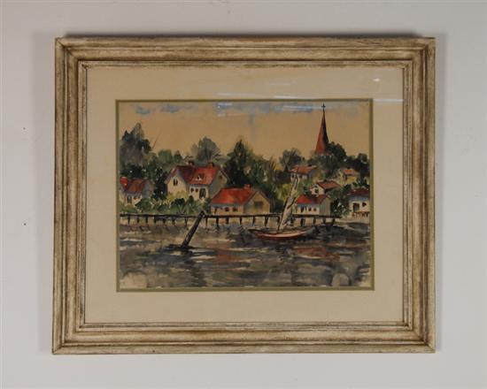 Appraisal: Marilyn M th C A Riverside Village a watercolor on