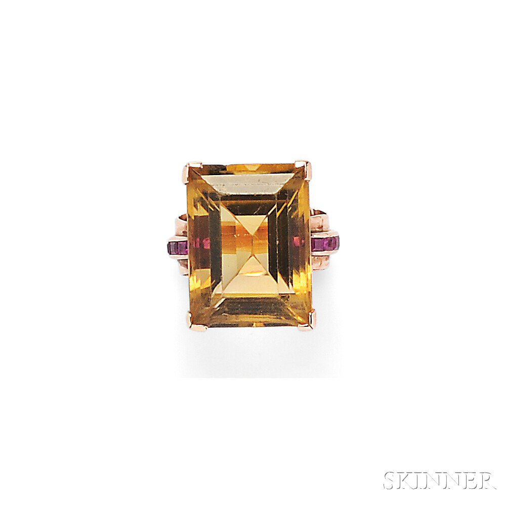 Appraisal: Retro kt Gold Citrine and Ruby Ring prong-set with a