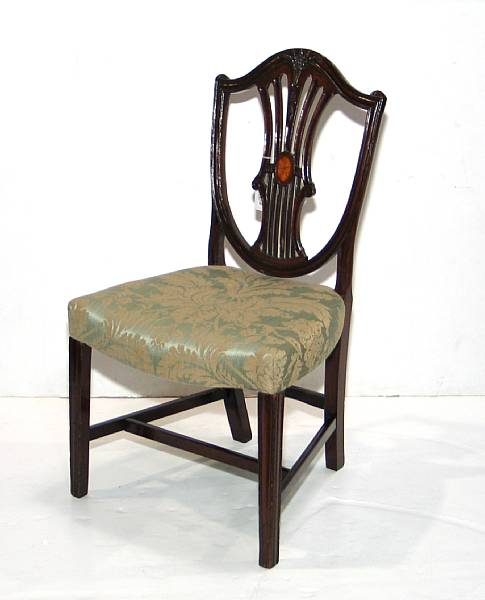 Appraisal: A George III inlaid mahogany shield back side chair third