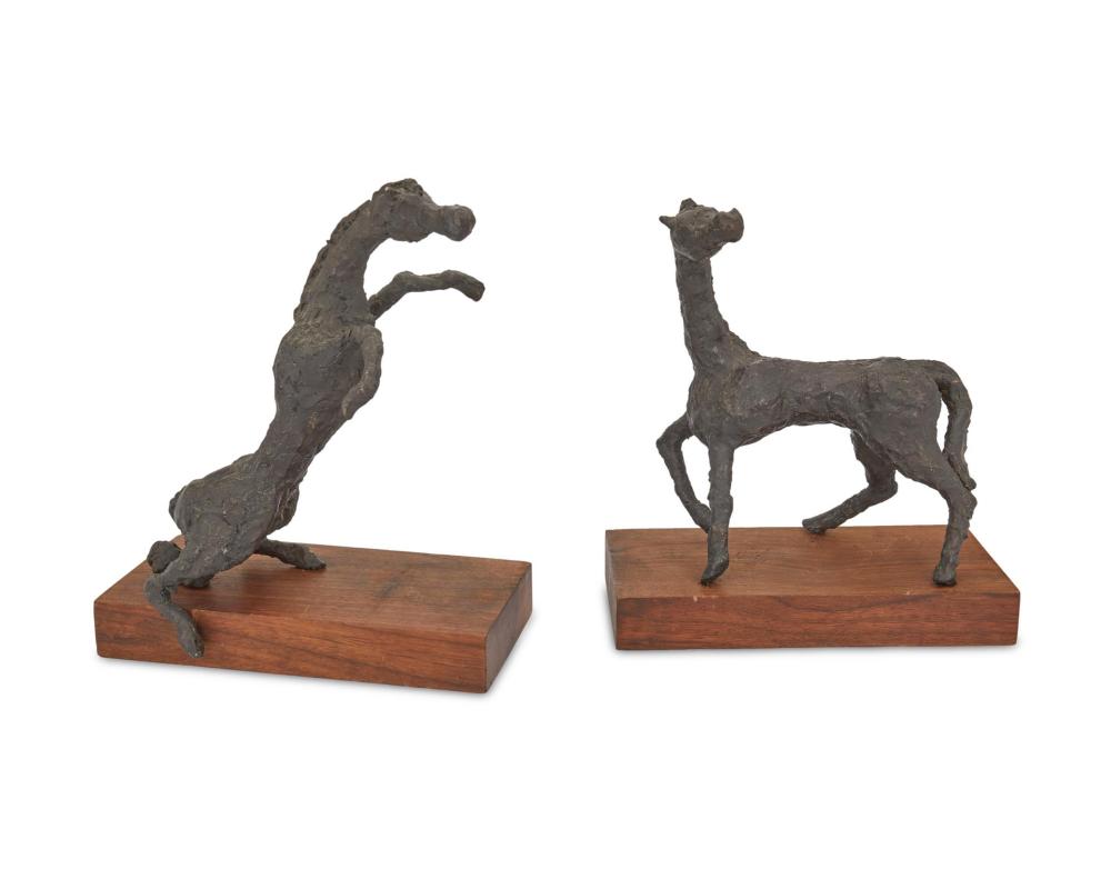 Appraisal: A pair of bronze Brutalist-style horses Mid- th Century Each