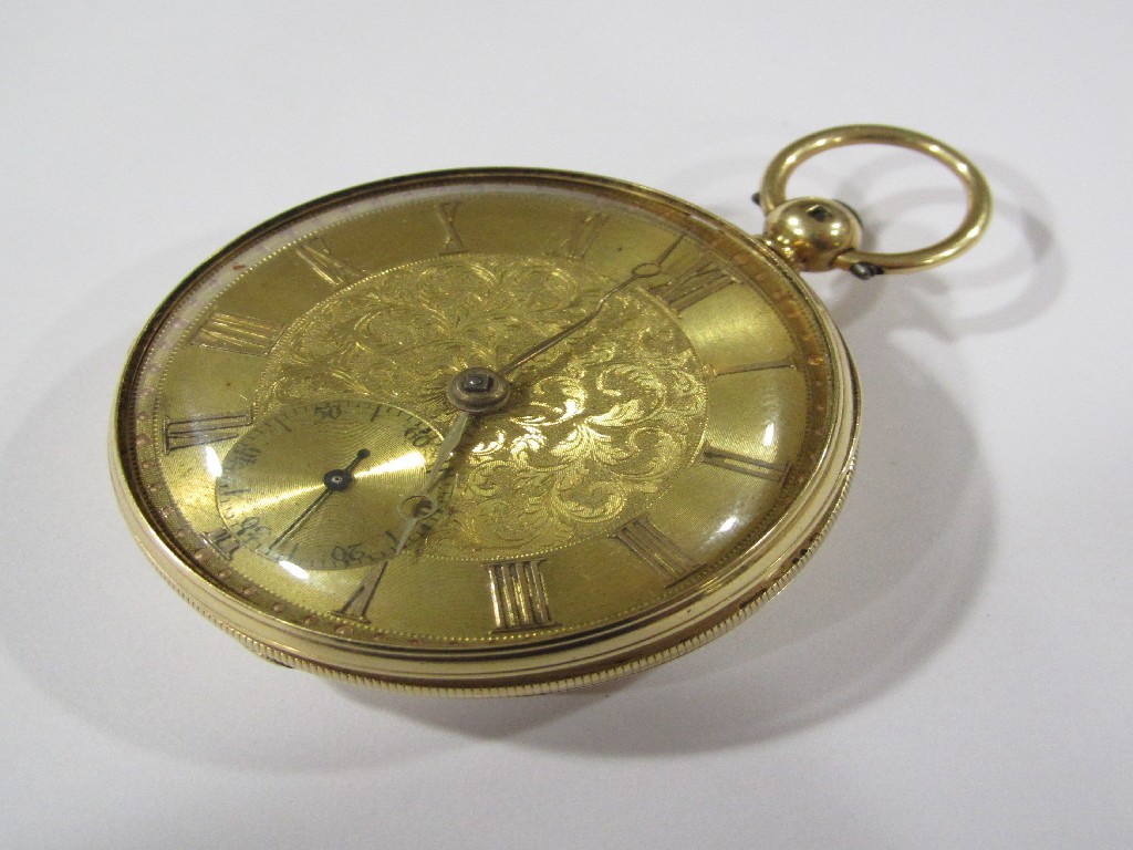 Appraisal: An eighteen carat gold cased open faced pocket watch with