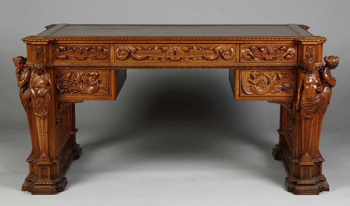 Appraisal: Luigi Mastrodonato Masterfully Carved Walnut Desk Sgn Luigi Mastrodonato Fece