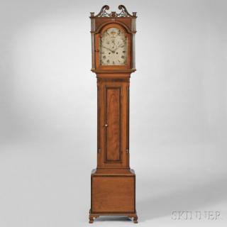 Appraisal: Philander Noble Cherry Tall Clock Westfield Massachusetts c scroll-top hood