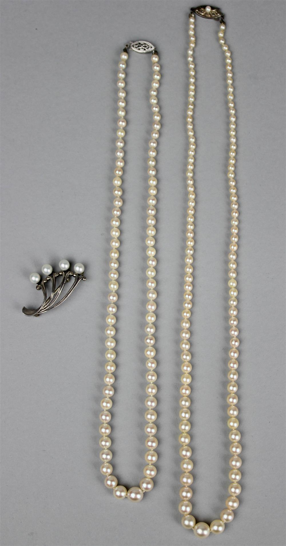 Appraisal: TWO JAPANESE CULTURED PEARL NECKLACES AND A MIKIMOTO CULTURED PEARL