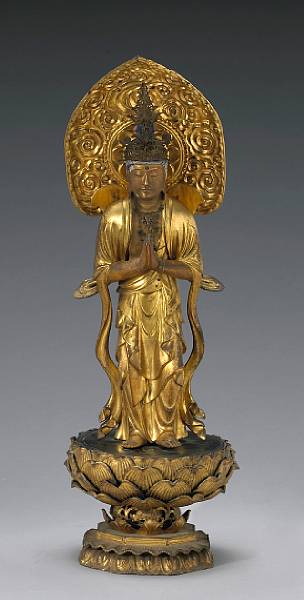 Appraisal: A gilt wood standing figure of a bodhisattva Late Edo