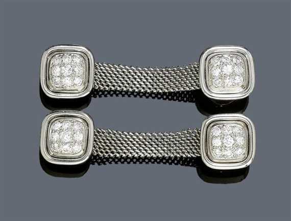 Appraisal: DIAMOND AND GOLD CUFF LINKS E MEISTER White gold g