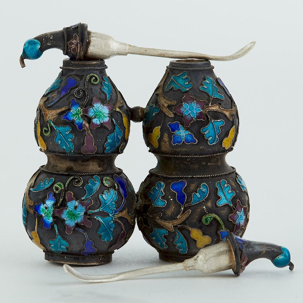 Appraisal: Silver and Cloisonne Double Gourd Snuff Bottle Chinese silver double