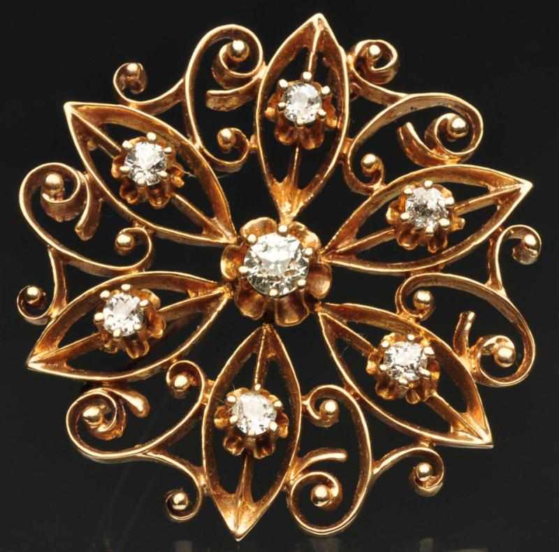 Appraisal: K Y Gold Diamond Pin Seven diamonds total carat Weight