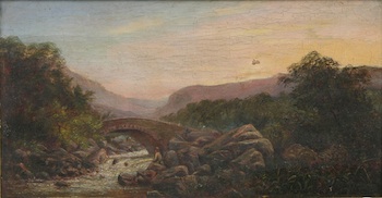 Appraisal: Unknown Artist th Century Mountainscape with fisherman Oil on canvas