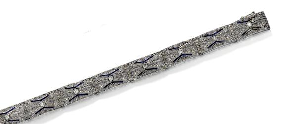 Appraisal: DIAMOND AND SAPPHIRE BRACELET ca Platinum over yellow gold Decorative