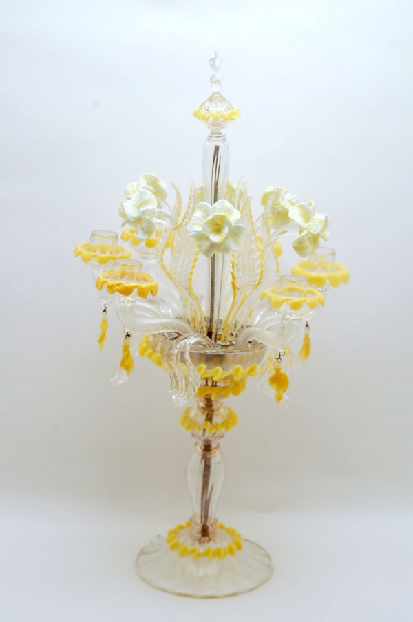 Appraisal: Venetian glass six light candelabra clear ribbed pedestal base with