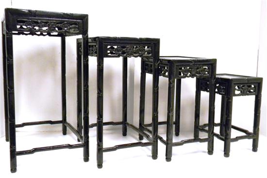 Appraisal: Nest of four Oriental stands black lacquer finish bird and