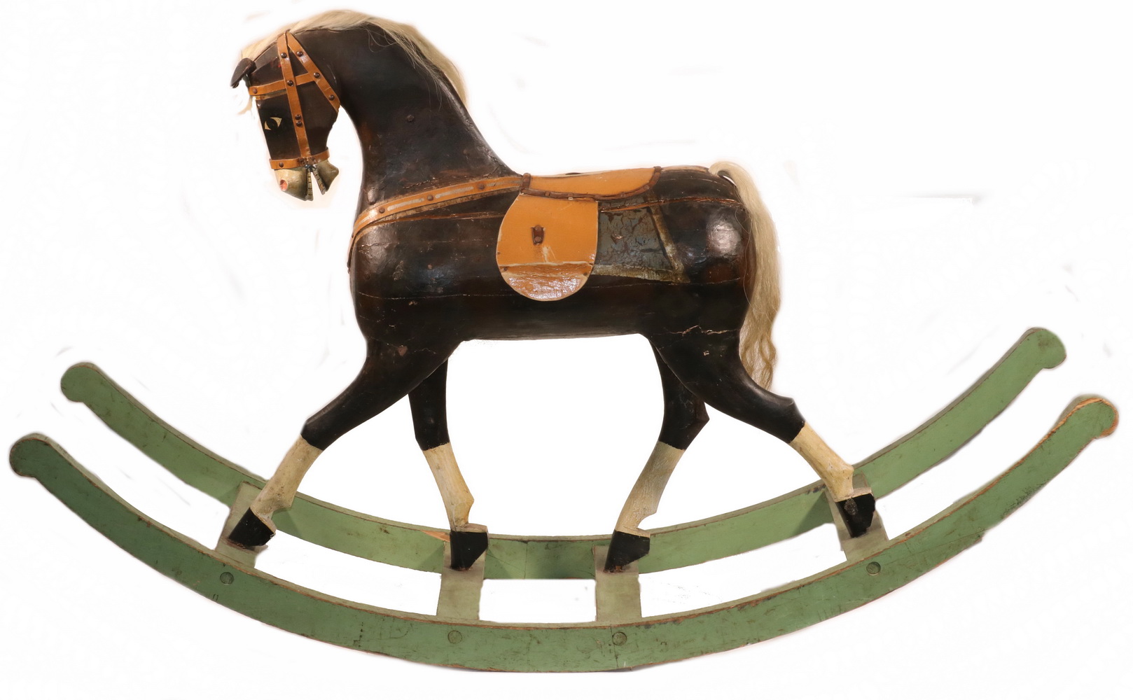 Appraisal: TH C ROCKING HORSE Carved and Painted Pine a Liver