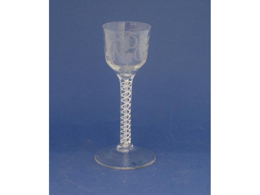 Appraisal: A GEORGE III WINE GLASS with straight sided bowl engraved