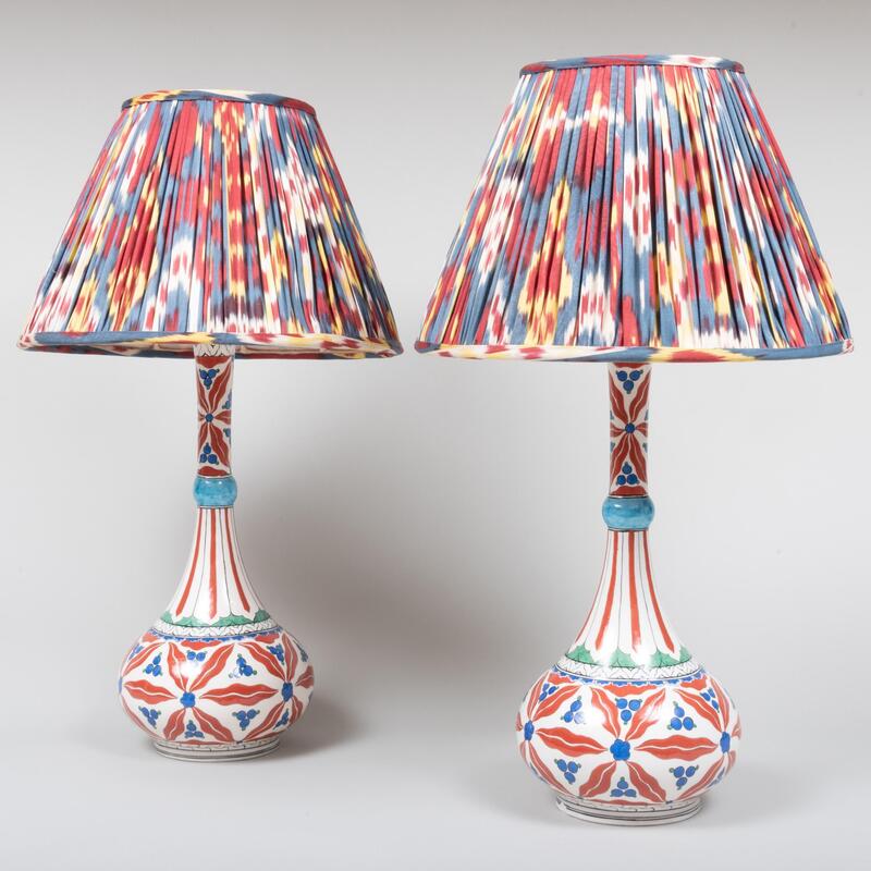 Appraisal: Pair of Iznik Style Pottery Vases Mounted as Lamps with